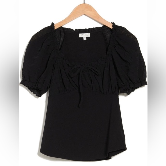 Status by Chenault Plaid Overlay Bodice Top Medium Black - Picture 2 of 13